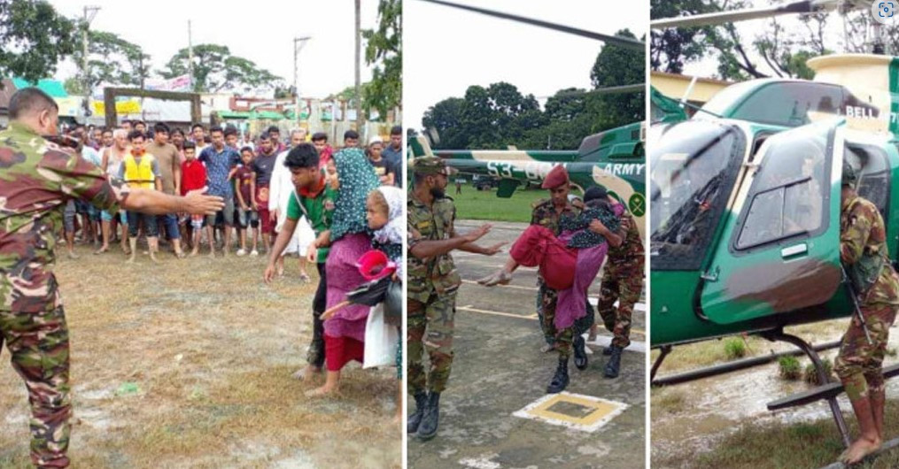 বন্যার কবল থেকে গুরুতর অসুস্থ অন্তঃসত্ত্বাকে সেনাবাহিনীর উদ্ধার